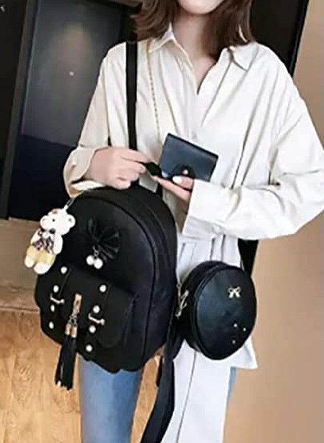 Alice Girls 3-PCS Fashion Cute Mini Leather Backpack sling & pouch set for Women (black) Rakhi gift for Sister - Image 3